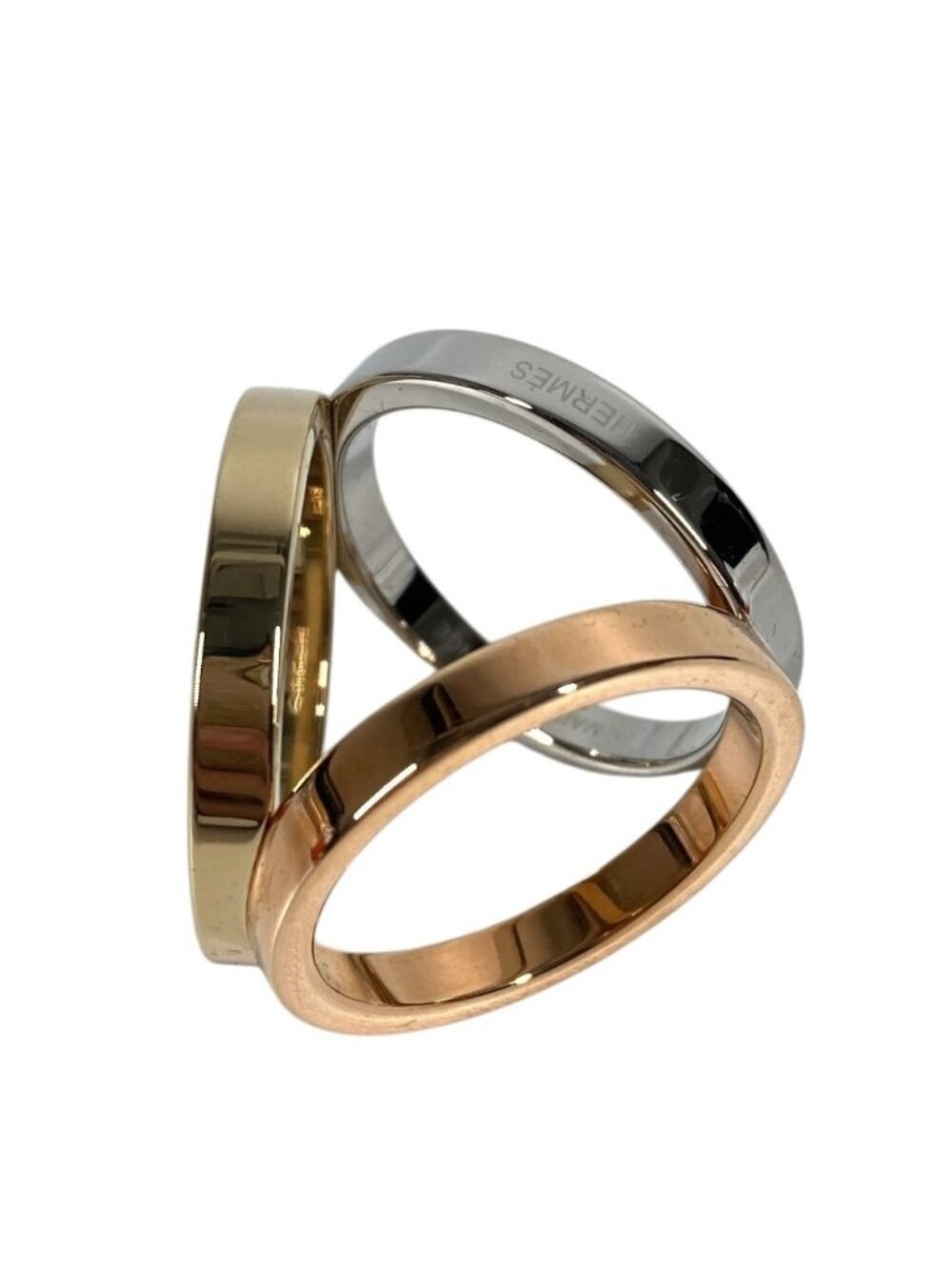 Hermes Scarf Ring Trio Metal Silver